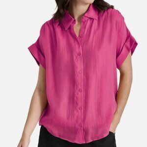 DKNY Dark Pink Short Sleeve Button Down Blouse - Size XL